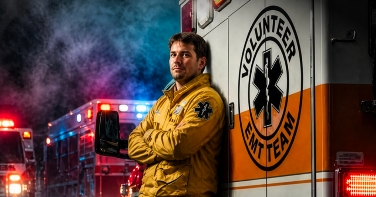 An EMT on duty, an example of someone who shows up for others outside of paid work